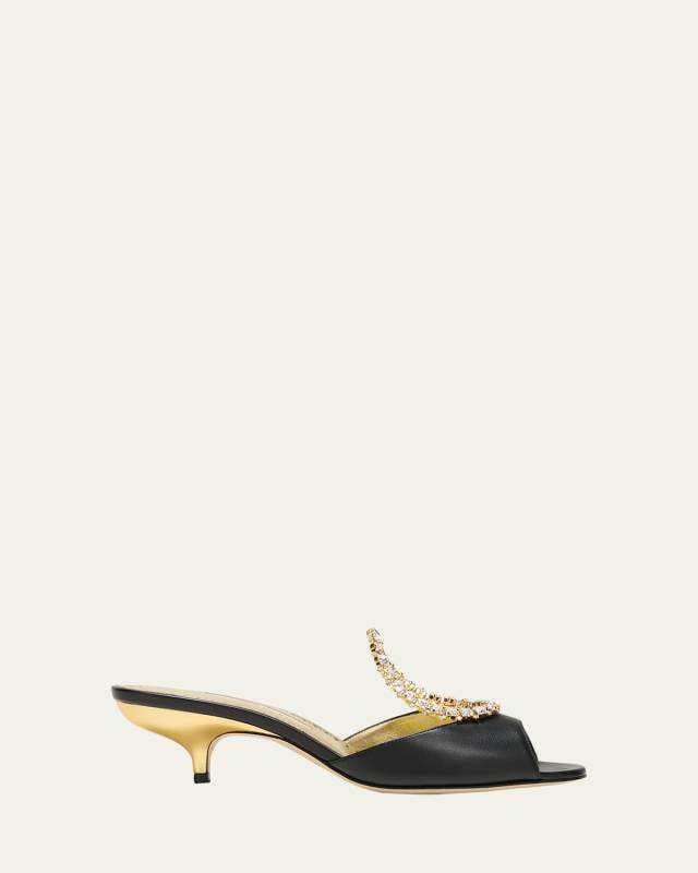 Astria Leather Crystal Ring Mule Sandals